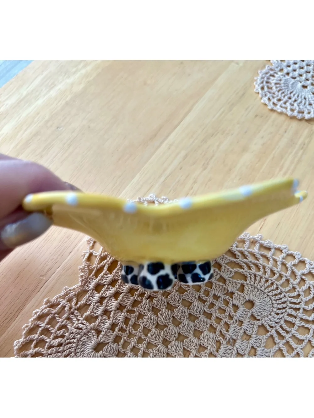 Handmade Ceramic Polka Dot Decorative Bowl with Yellow Accent